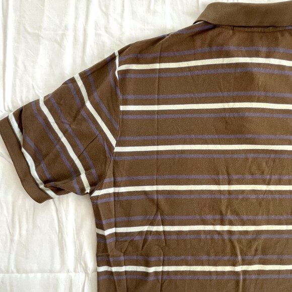 Penguin Polo Stiped Brown Short Sleeve Shirt Medium Y2K Cotton - Picture 9 of 11